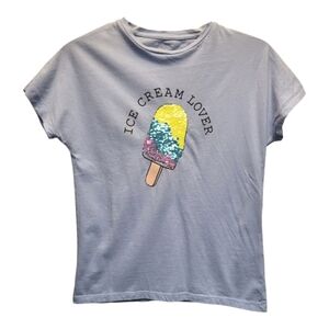 Stylish Wear Kids Blue Short Sleeve Ice Cream Lover Tee - Size 150 (12-13 Yrs)